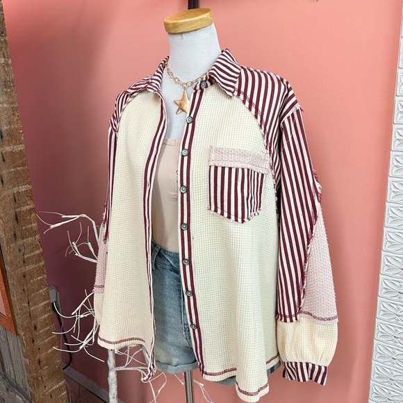 New! POL Patchwork Anchor Waffle Jacket - Picture 1 of 3